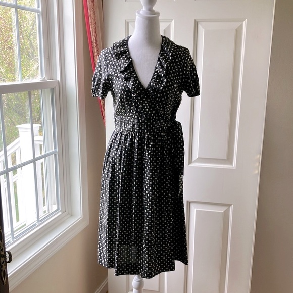 J. Crew Dresses & Skirts - J. Crew Silk Wrap Polka-Dot Dress Black/White Size 4